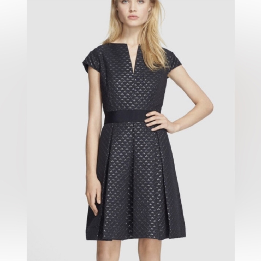 Ted Baker 2 (6 USA) Dress Black Metallic Cap sleeve Pleated Formal Excellent